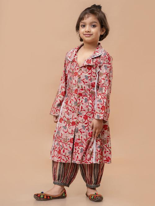 girls printed long sleeves kurta and salwar set - 21764876 - Standard Image - 0
