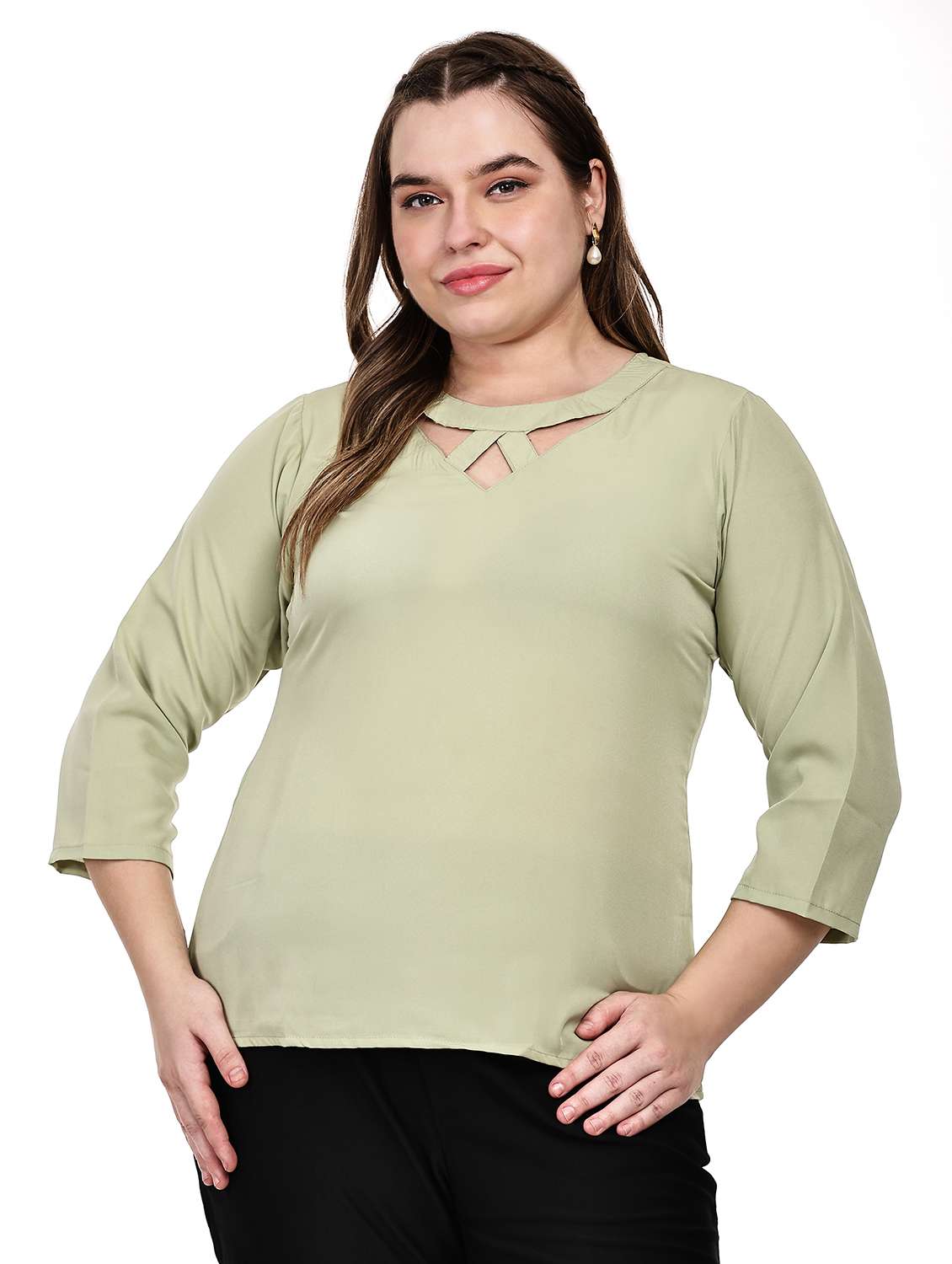women plus size solid three quarter sleeves top