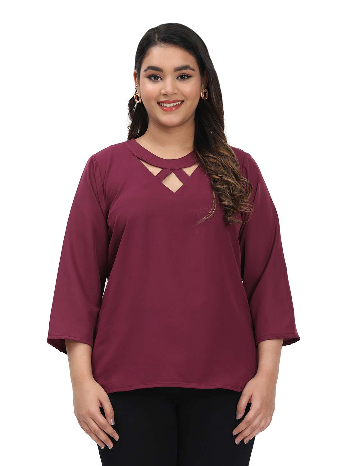 women plus size solid three quarter sleeves top