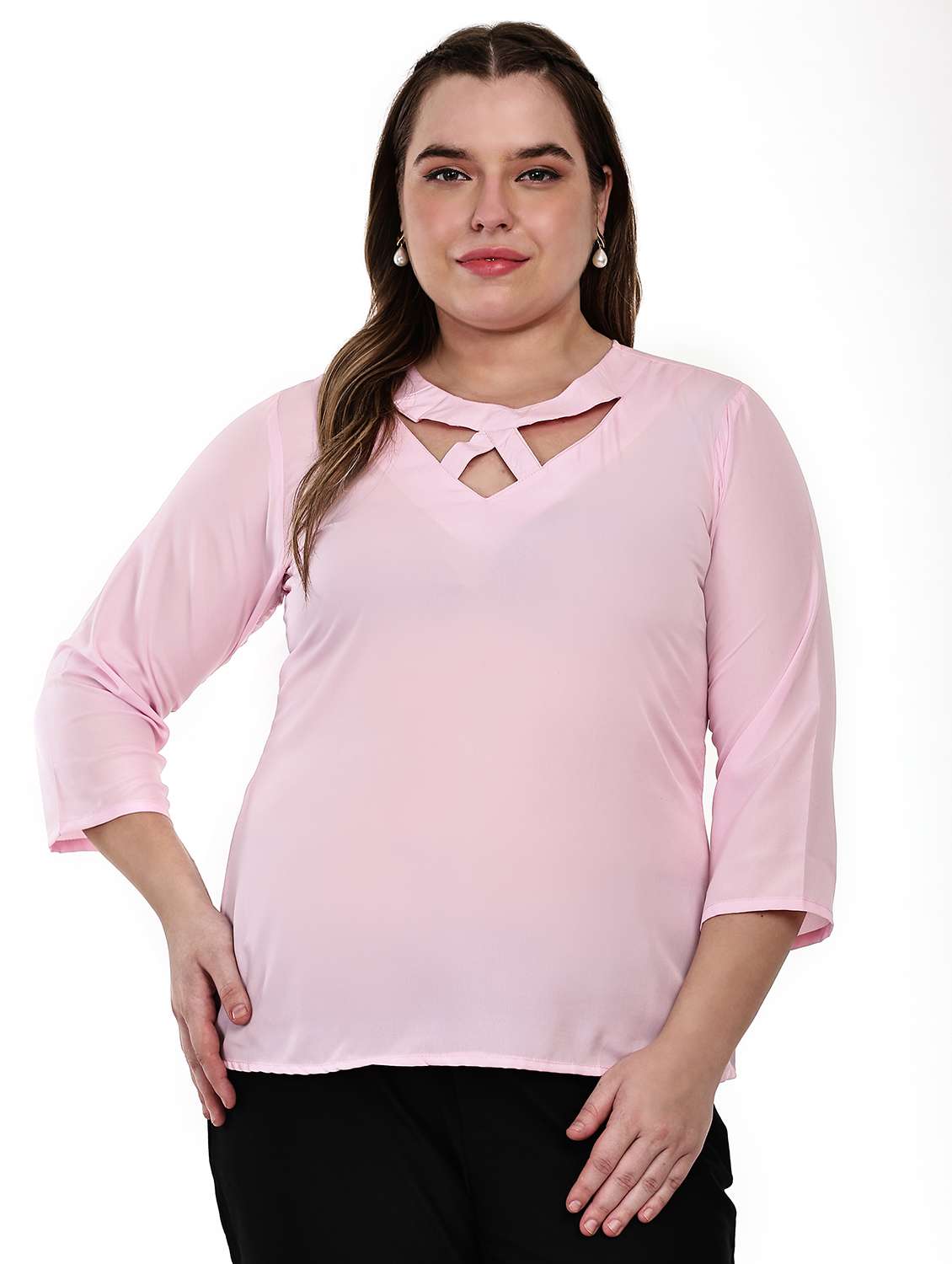 women plus size solid three quarter sleeves top