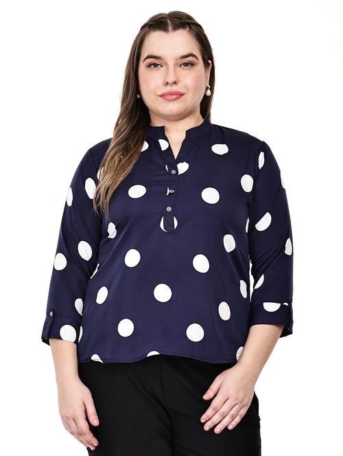 women plus size polka doted mandarin neck top - 21764932 - Standard Image - 0