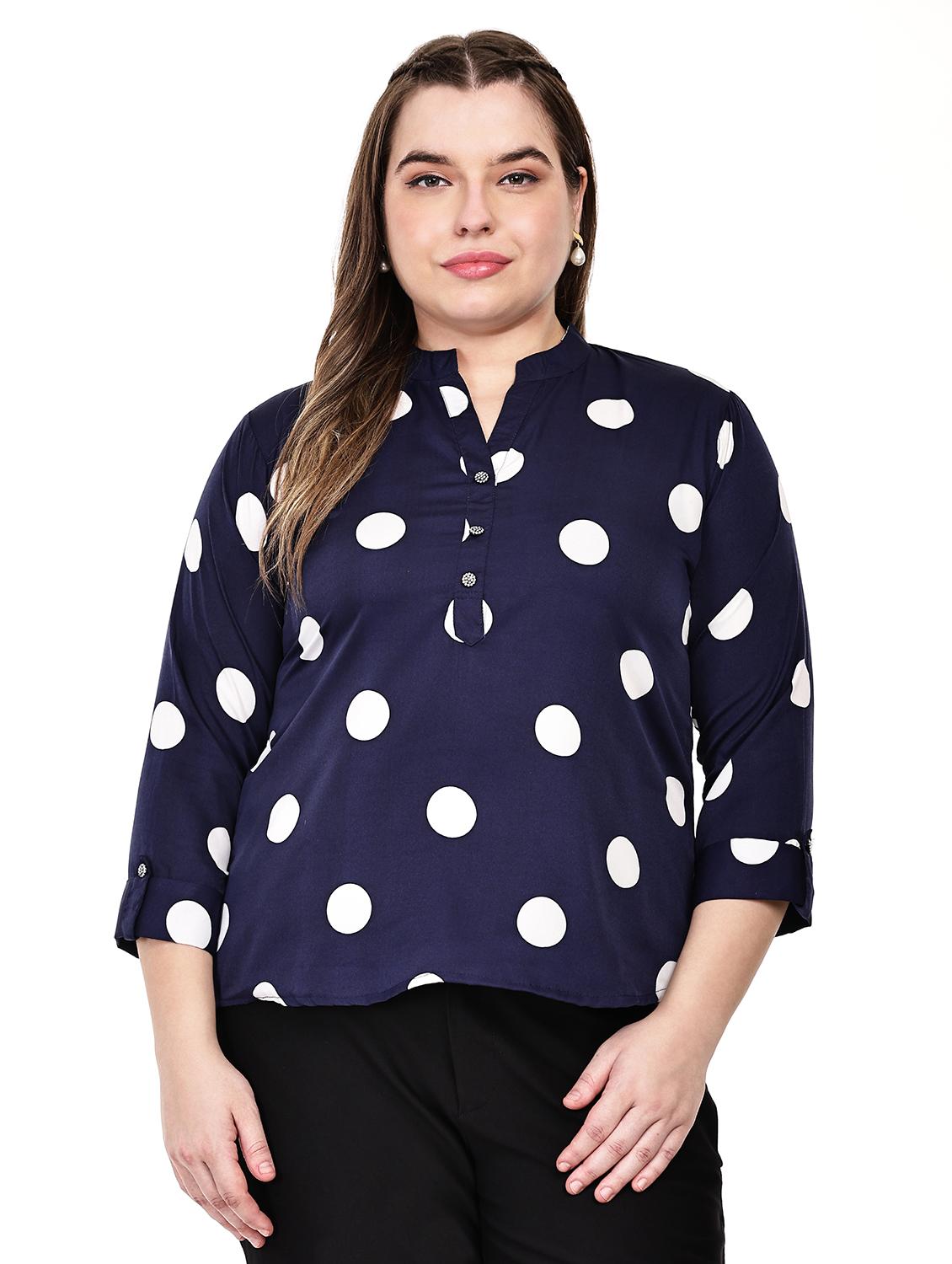 women plus size polka doted mandarin neck top - 21764932 - Zoom Image - 0