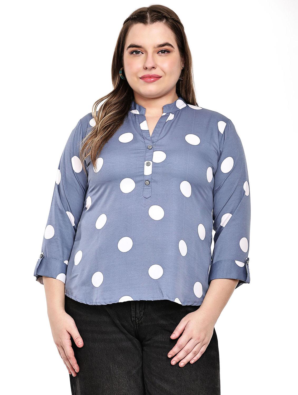 women plus size polka doted mandarin neck top - 21764934 - Zoom Image - 0