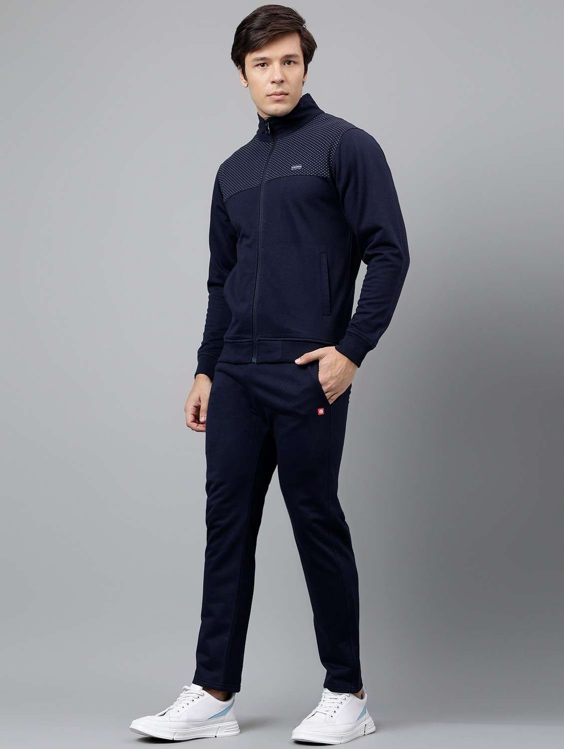 men solid stand collar full length track suit - 21765002 - Standard Image - 1