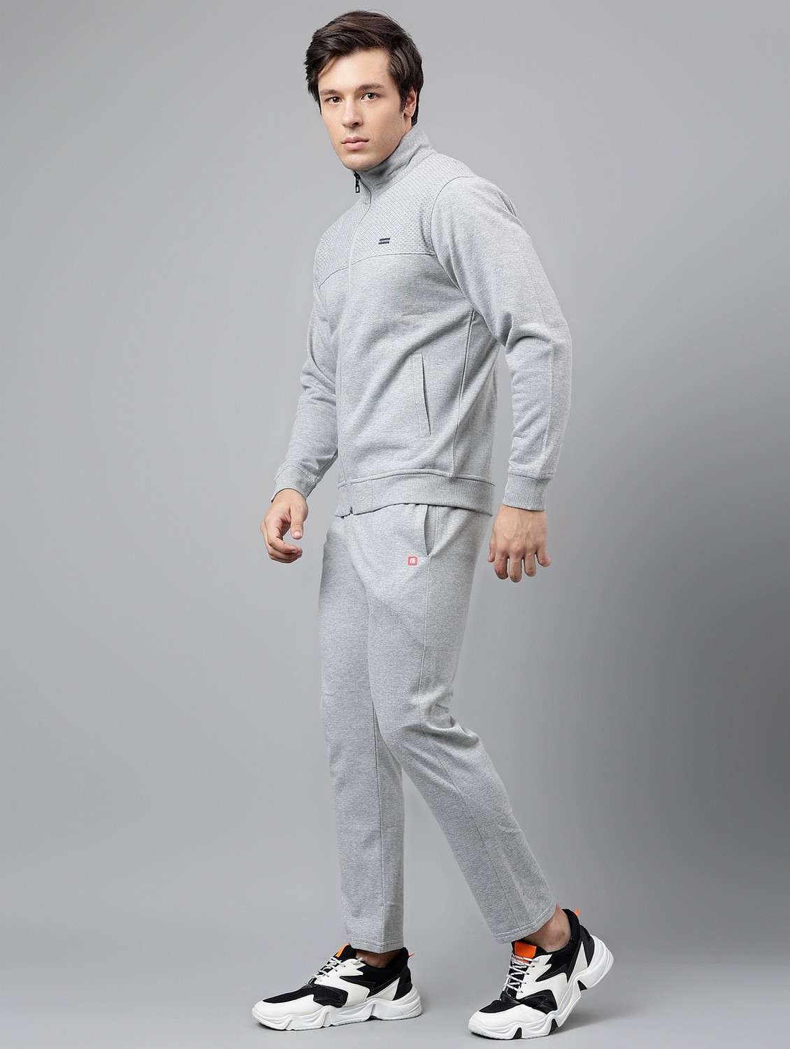 men solid stand collar full length track suit - 21765004 -  Standard Image - 1