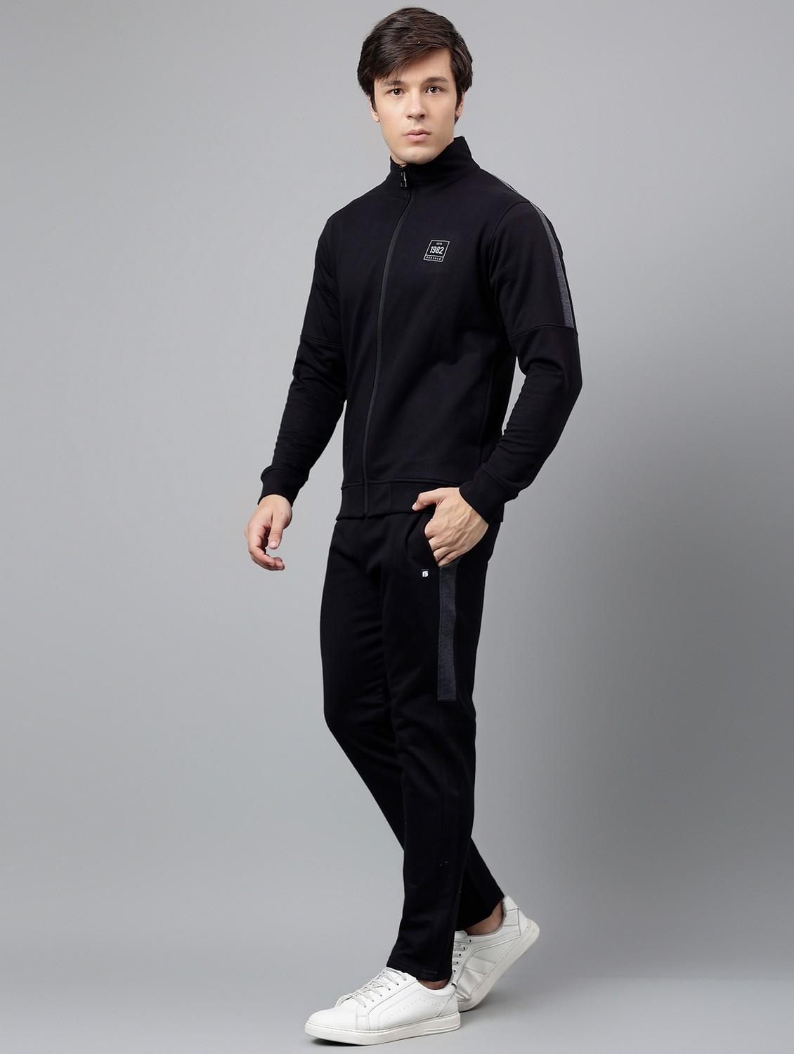 men solid stand collar full length track suit - 21765005 -  Standard Image - 1