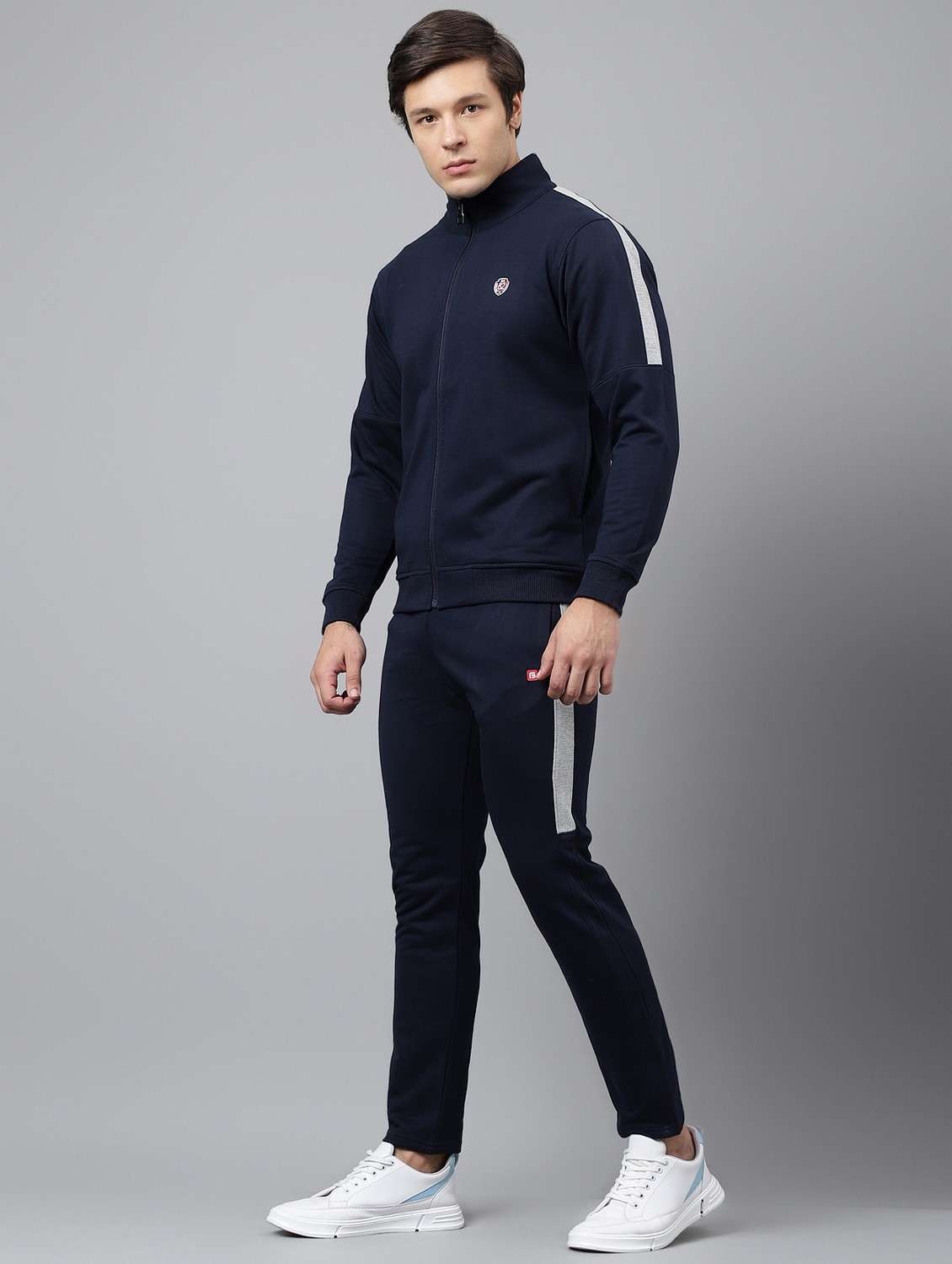 men solid stand collar full length track suit - 21765006 - Standard Image - 1