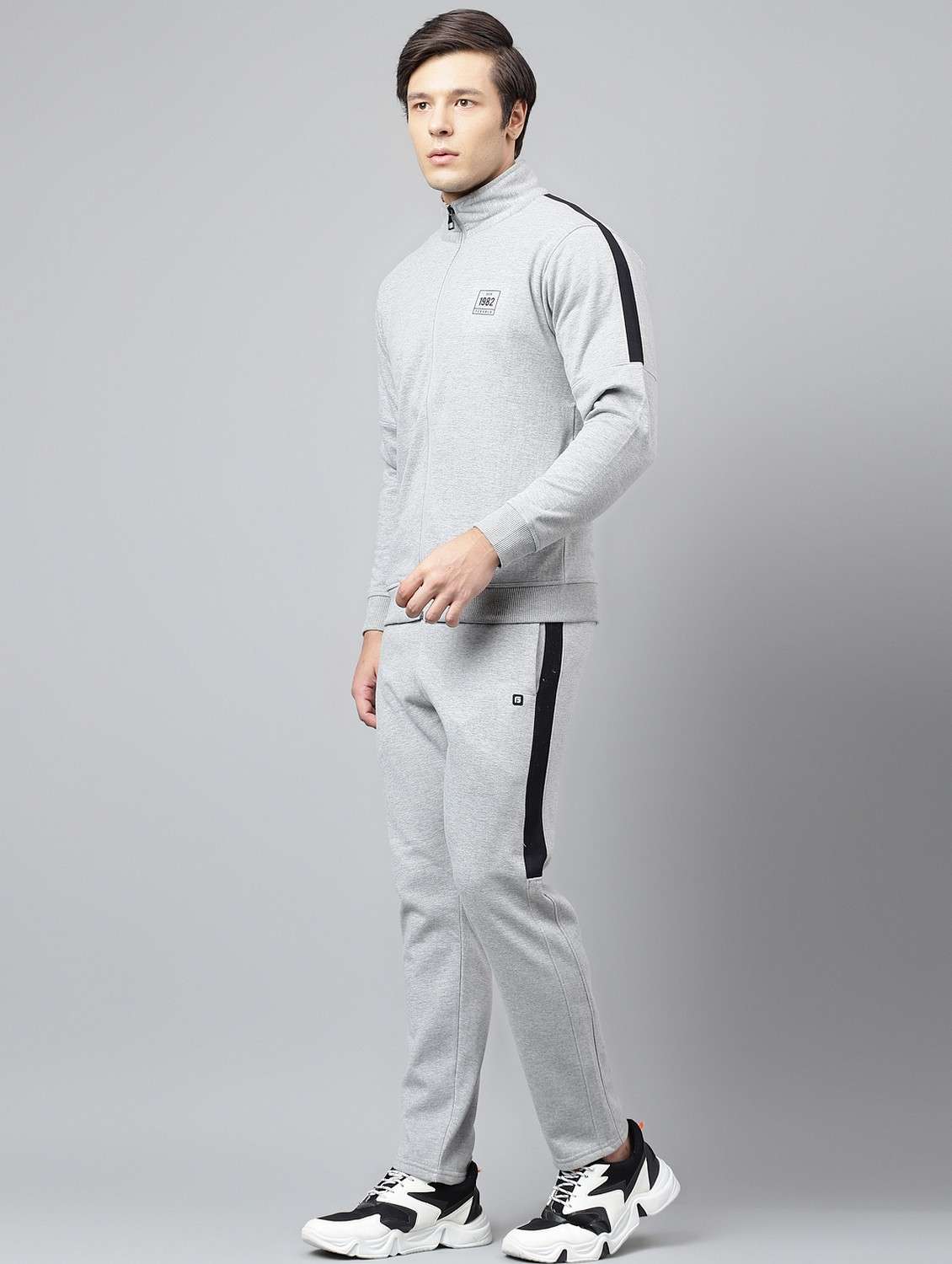 men solid stand collar full length track suit - 21765008 -  Standard Image - 1
