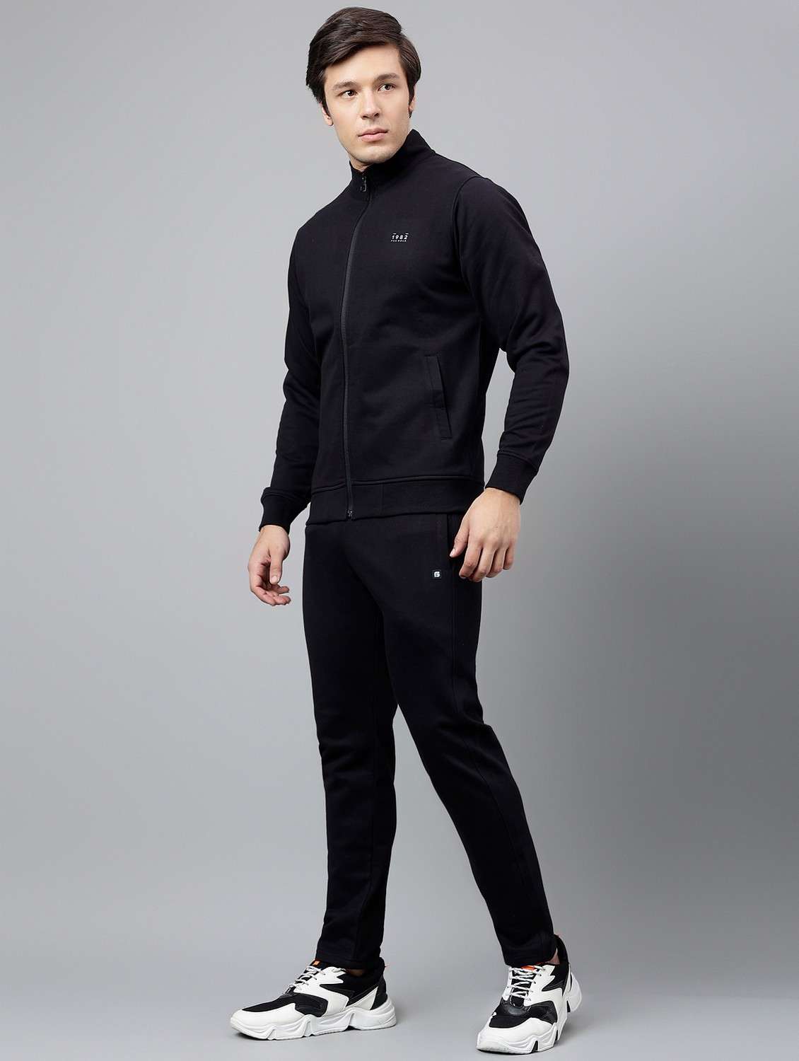 men solid stand collar full length track suit - 21765009 -  Standard Image - 1