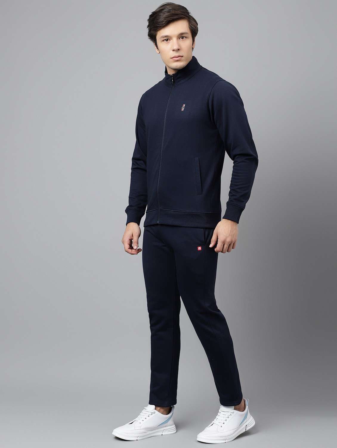 men solid stand collar full length track suit - 21765010 - Standard Image - 1