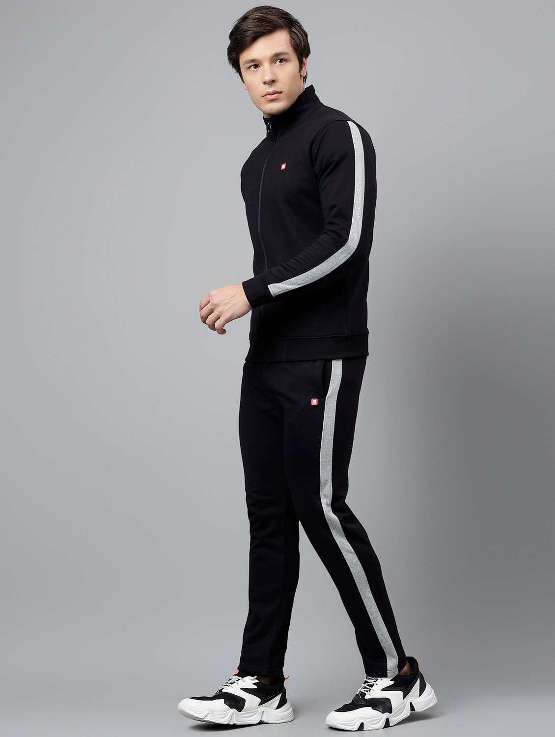 men solid stand collar full length track suit - 21765013 - Standard Image - 1