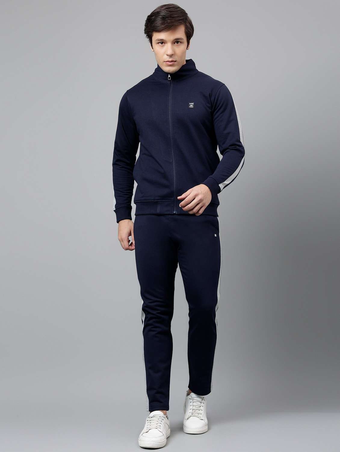 men tapered stand collar full length track suit