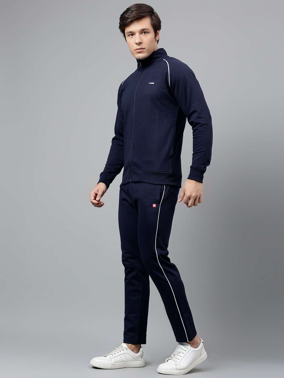 men solid stand collar full length track suit - 21765022 -  Standard Image - 1