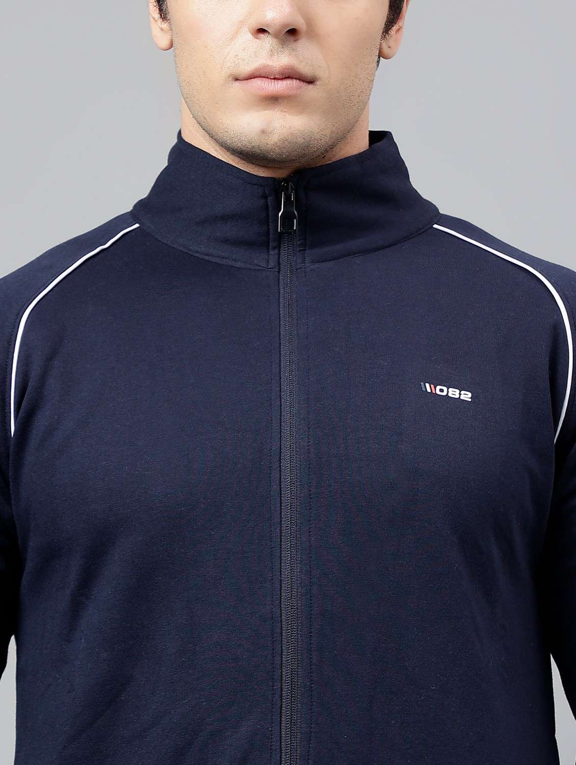 men solid stand collar full length track suit - 21765022 -  Standard Image - 6