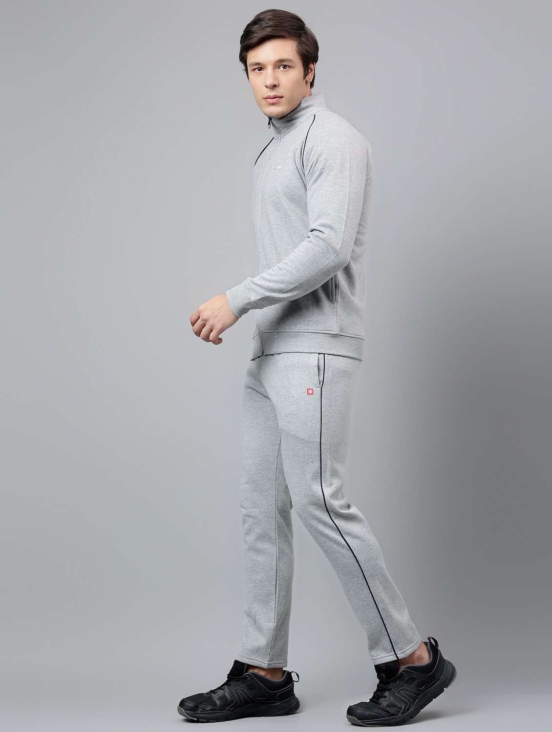 men solid stand collar full length track suit - 21765024 -  Standard Image - 1