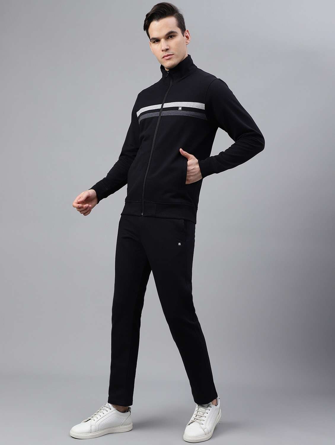 men tapered stand collar full length track suit - 21765041 -  Standard Image - 1