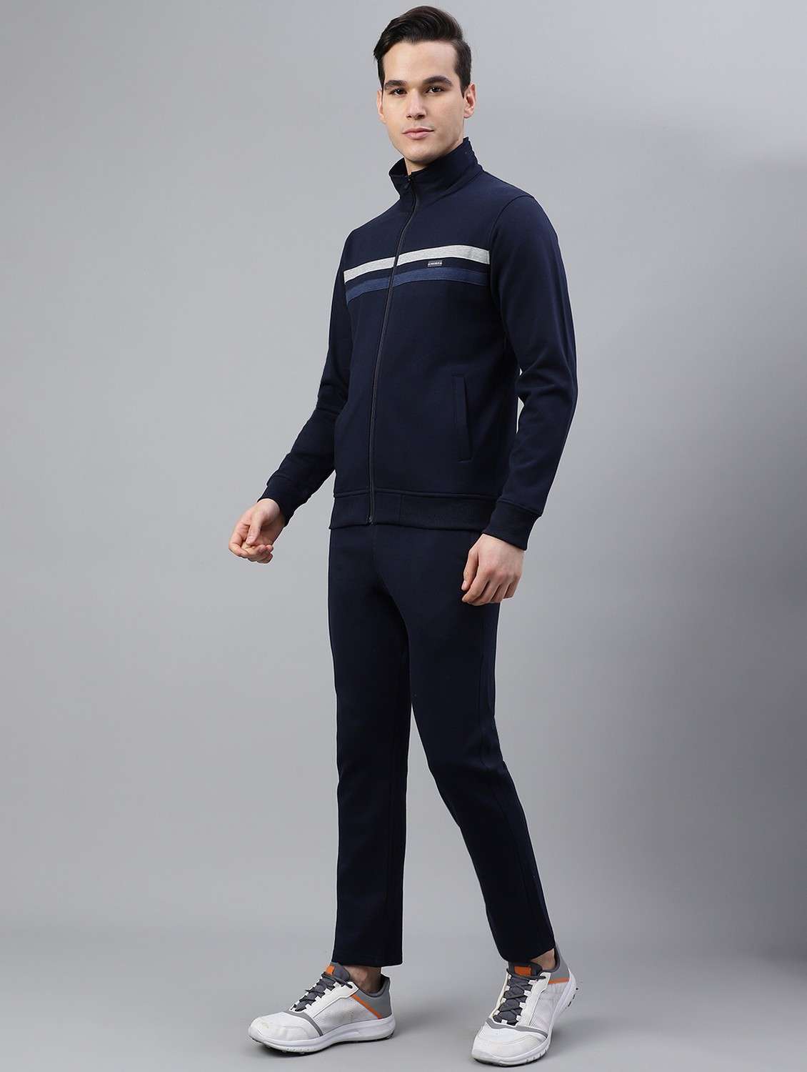 men tapered stand collar full length track suit - 21765042 -  Standard Image - 1