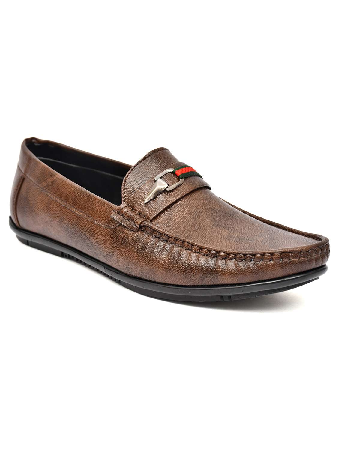 men brown slip on horsebit loafer