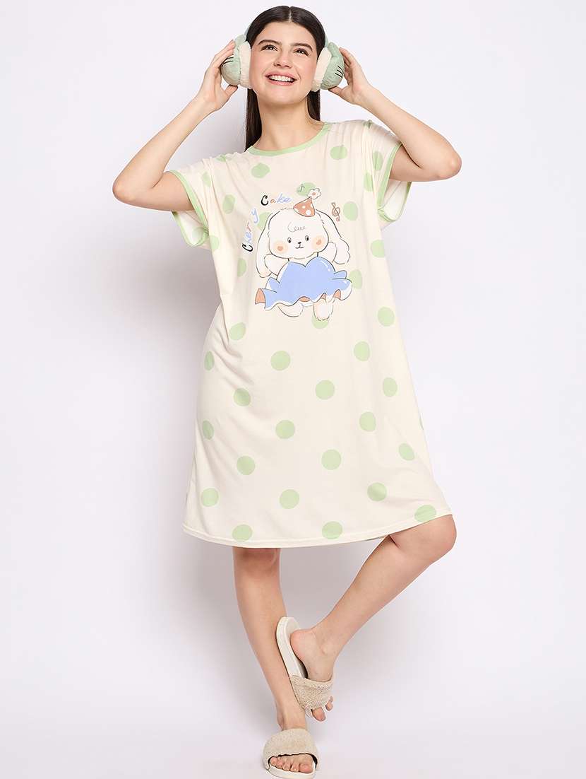 women printed round neck short sleeves sleepshirt - 21765133 -  Standard Image - 1