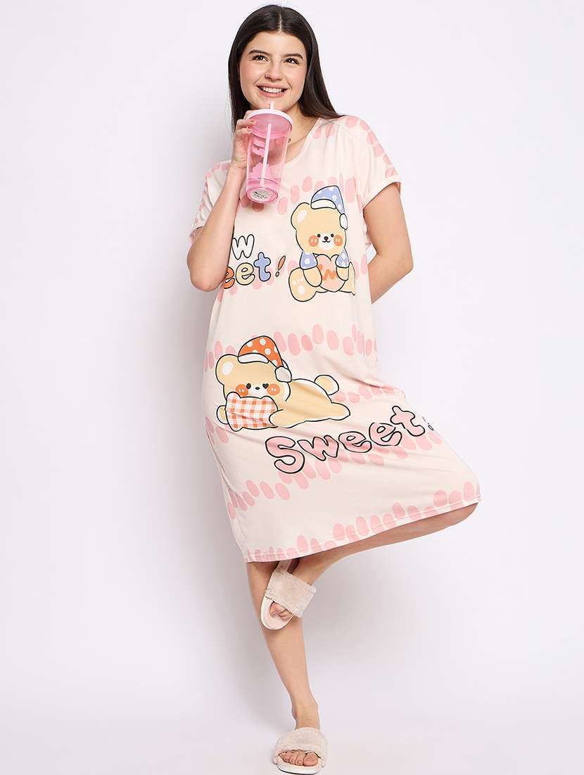 women printed round neck short sleeves sleepshirt - 21765138 -  Standard Image - 1