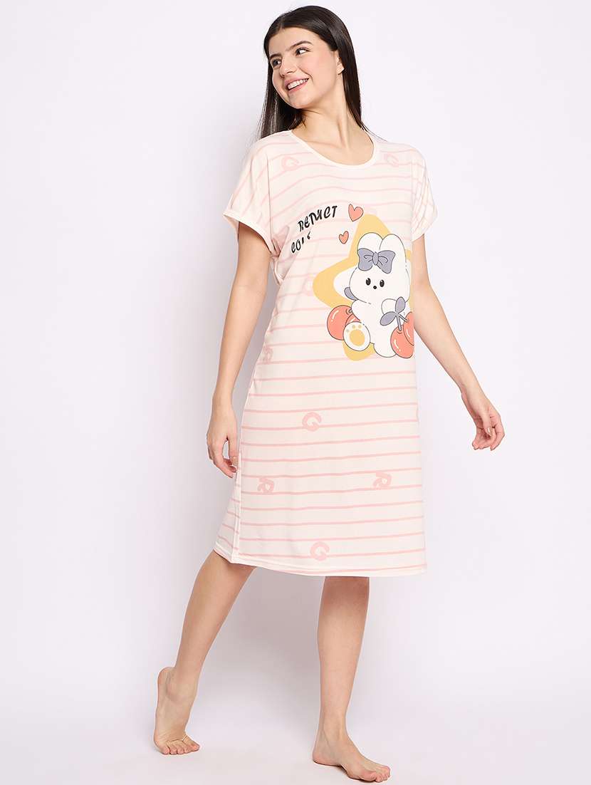 women printed round neck short sleeves sleepshirt - 21765140 -  Standard Image - 1