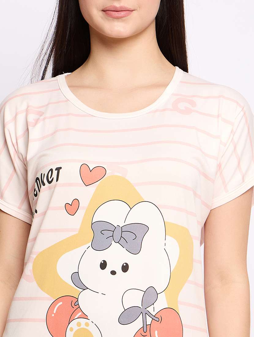 women printed round neck short sleeves sleepshirt - 21765140 -  Standard Image - 4