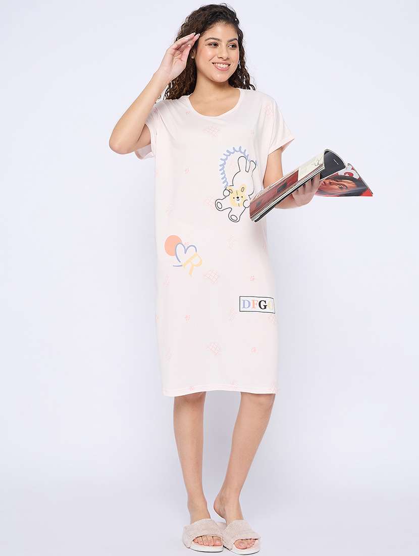 women printed round neck short sleeves sleepshirt - 21765146 -  Standard Image - 1