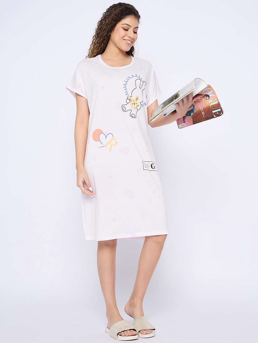 women printed round neck short sleeves sleepshirt - 21765147 -  Standard Image - 1
