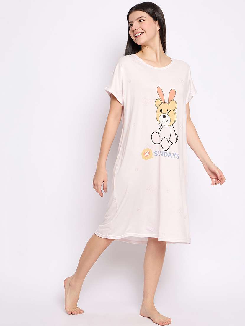 women printed round neck short sleeves sleepshirt - 21765148 -  Standard Image - 1