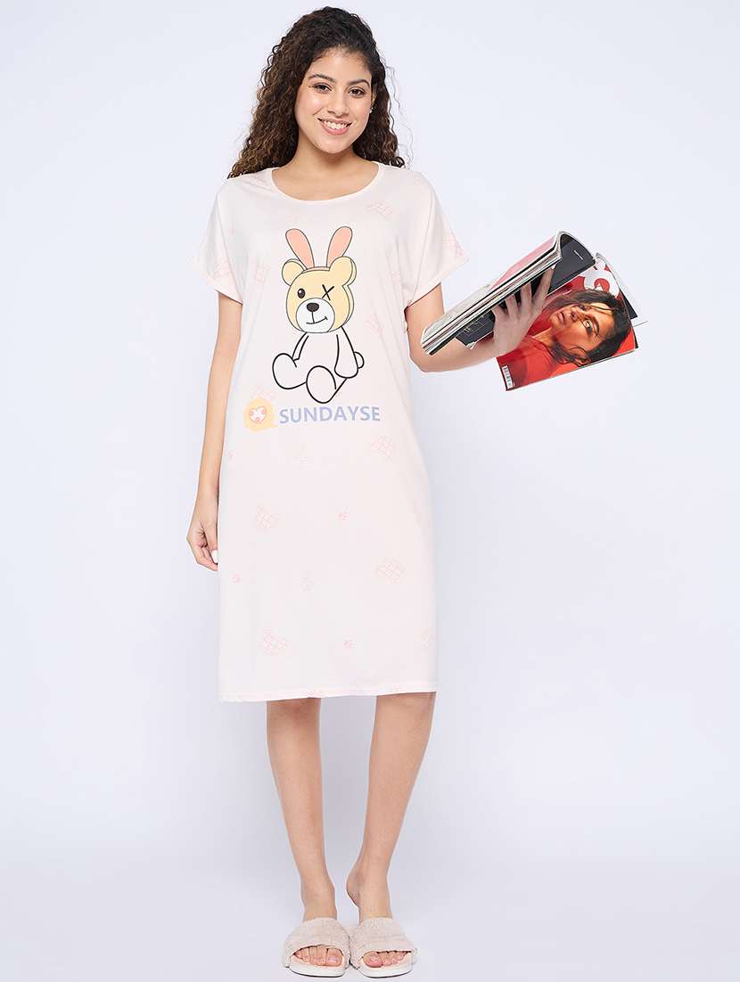 women printed round neck short sleeves sleepshirt - 21765149 -  Standard Image - 1