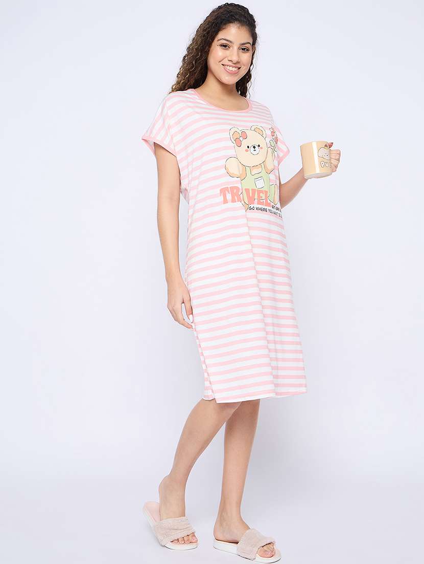 women printed round neck short sleeves sleepshirt - 21765153 -  Standard Image - 1