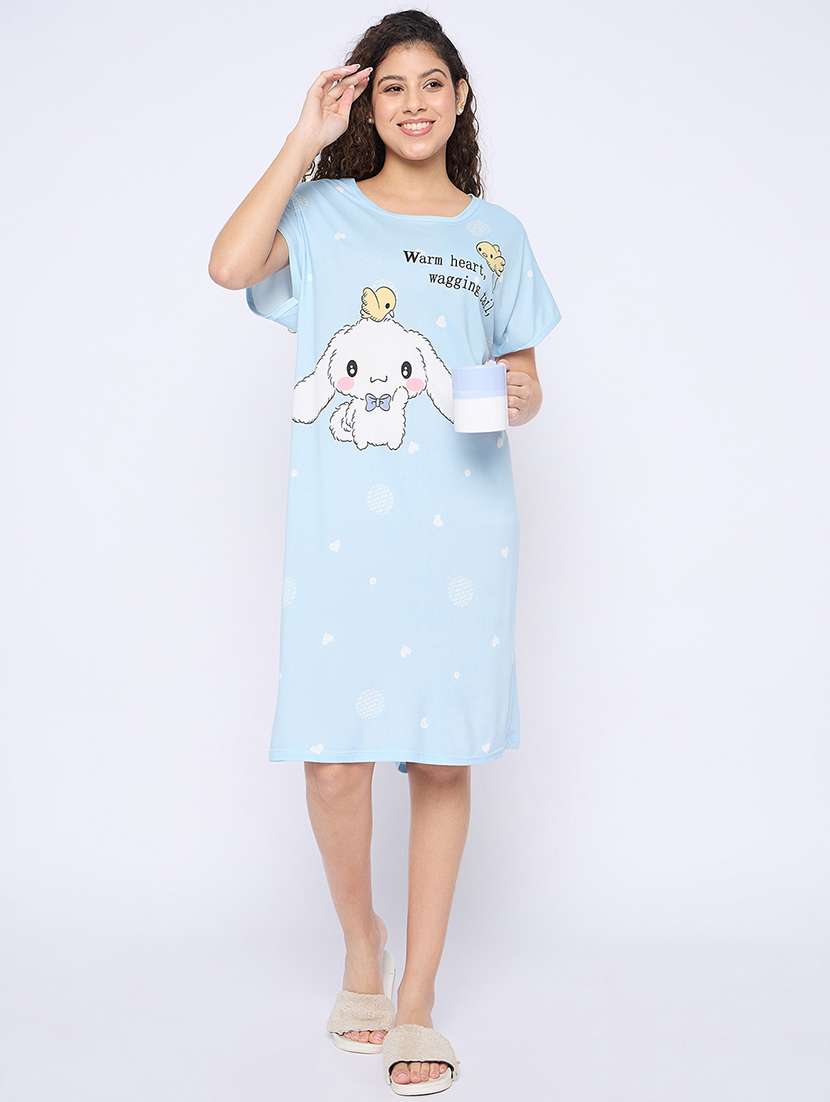 women printed round neck short sleeves sleepshirt - 21765154 -  Standard Image - 1