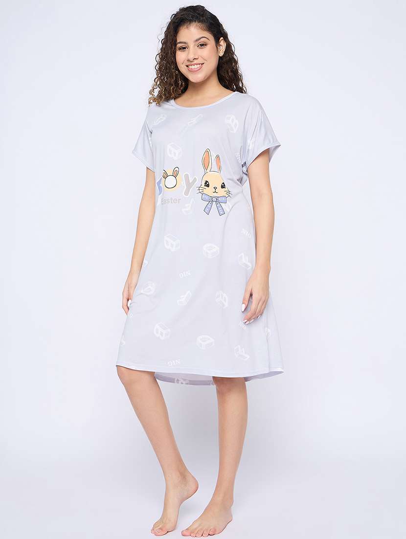 women printed round neck short sleeves sleepshirt - 21765158 - Standard Image - 1