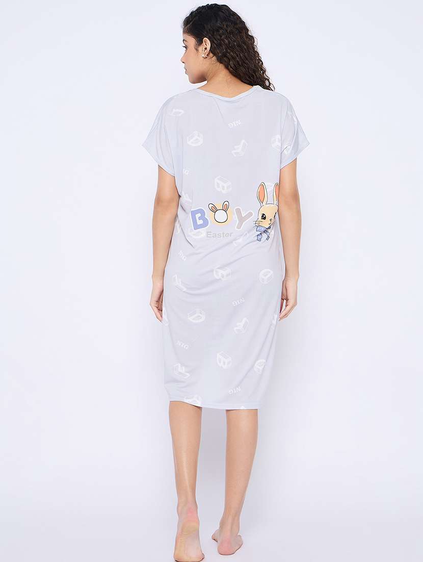 women printed round neck short sleeves sleepshirt - 21765158 - Standard Image - 4