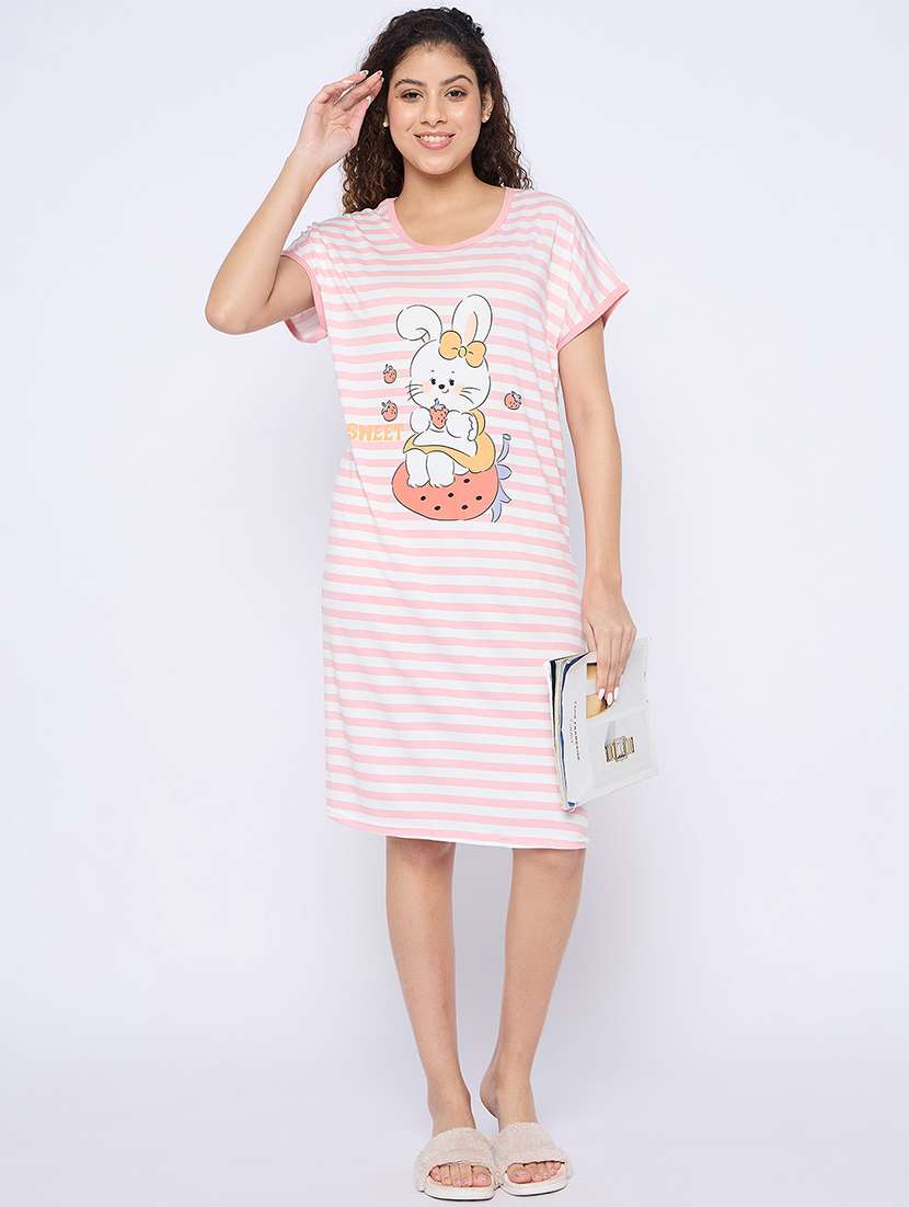 women printed round neck short sleeves sleepshirt - 21765162 -  Standard Image - 1