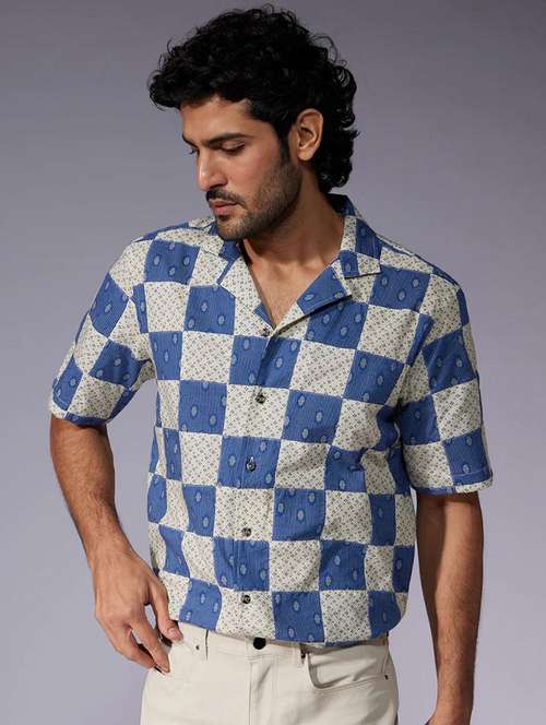 men printed cuban collar regular fit shirt - 21765163 - Standard Image - 0