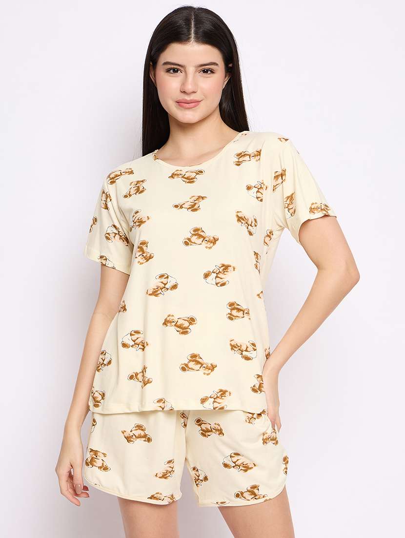 women printed nightwear shorts set
