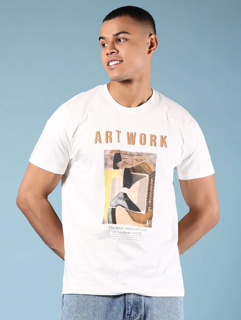 men front print round neck regular fit t-shirt - 21765355 -  Standard Image - 1