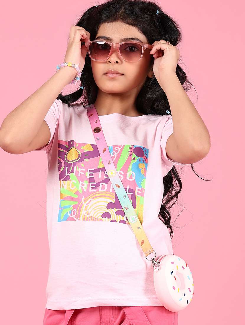 girls printed round neck short sleeves tee