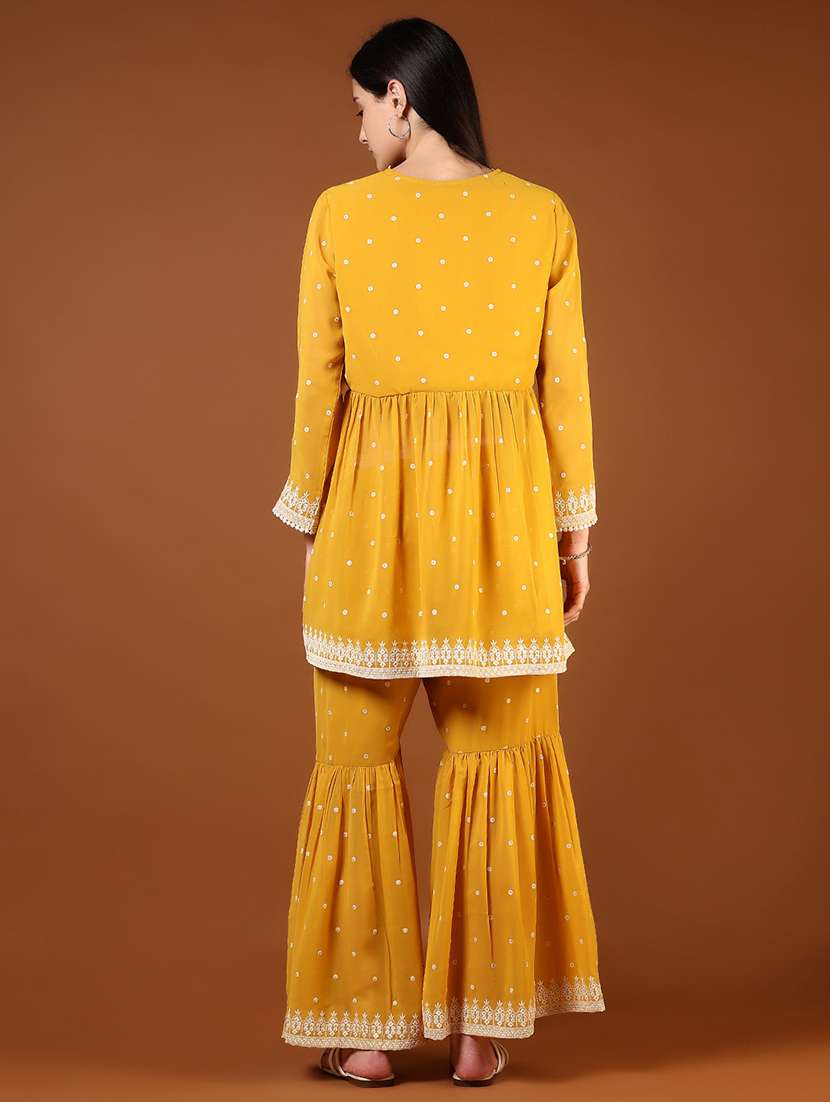 women's angrakha mustard embroidered kurta sharara set - 21765385 - Standard Image - 1