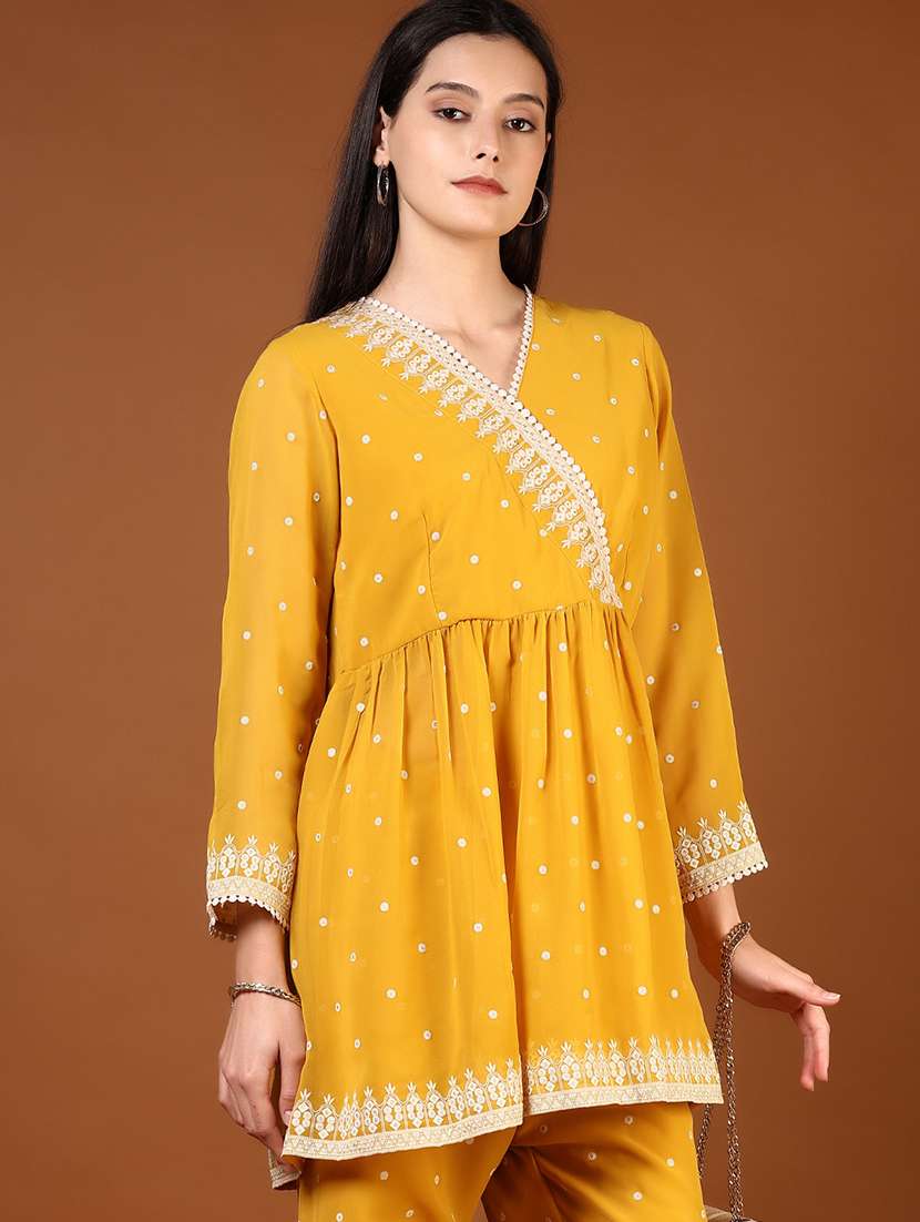 women's angrakha mustard embroidered kurta sharara set - 21765385 - Standard Image - 4