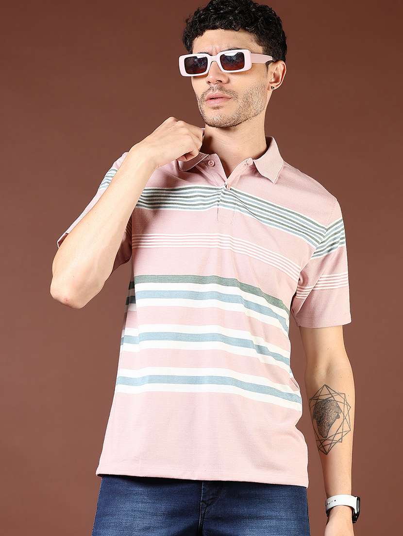 men striped short sleeve regular fit polo t-shirt