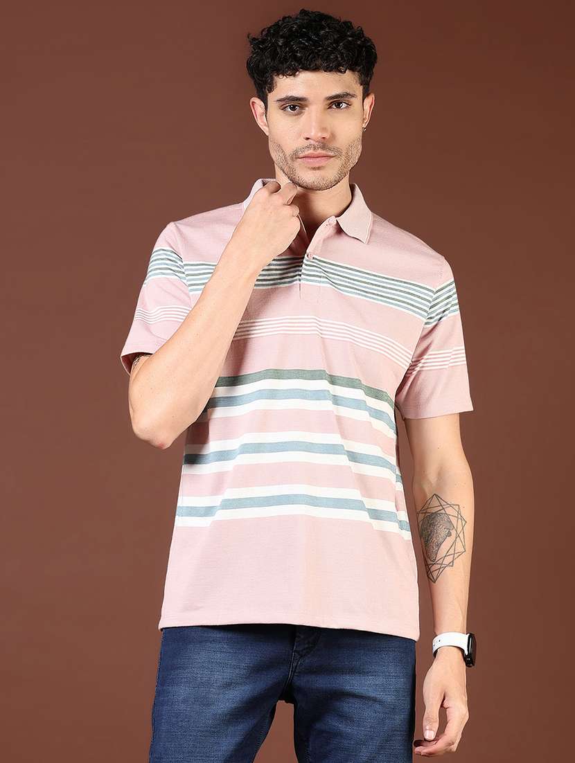 men striped short sleeve regular fit polo t-shirt - 21765386 -  Standard Image - 1