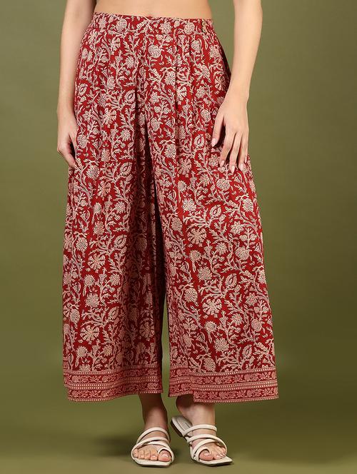 women printed mid rise flared palazzo - 21765387 -  Standard Image - 0