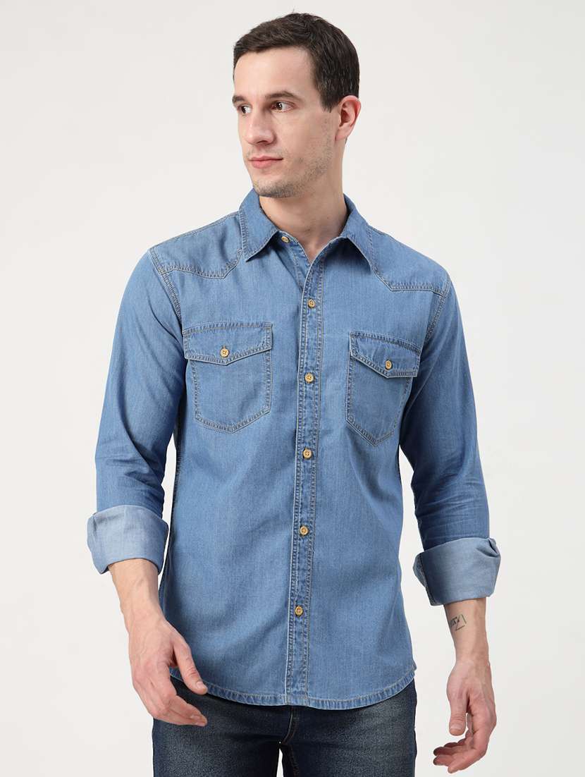 men solid collared long sleeves casual shirt - 21765478 - Zoom Image - 0