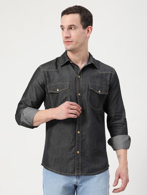 men solid collared long sleeves casual shirt - 21765480 - Standard Image - 0
