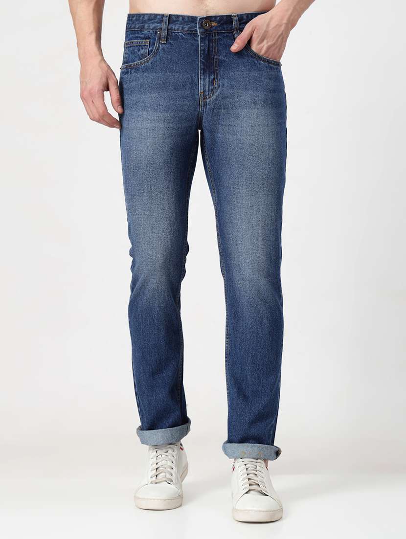 men solid mid rise slim fit jean