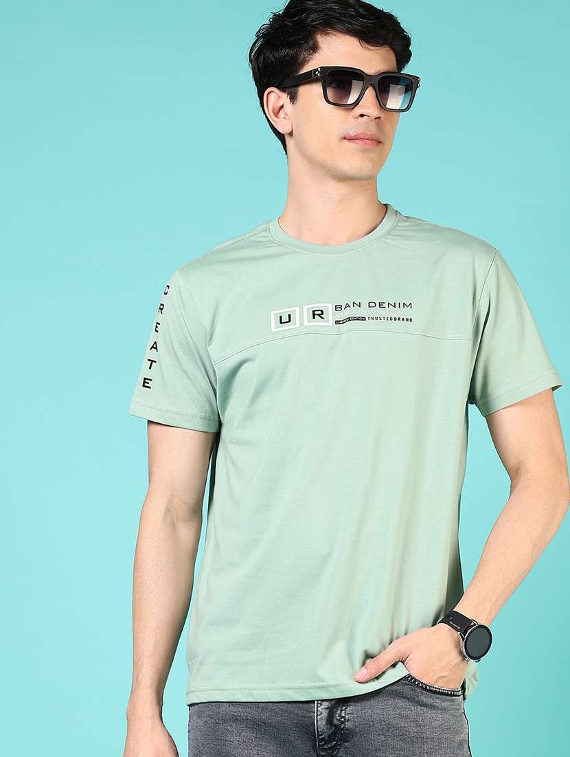 men round neck chest print t-shirt - 21765665 -  Standard Image - 1