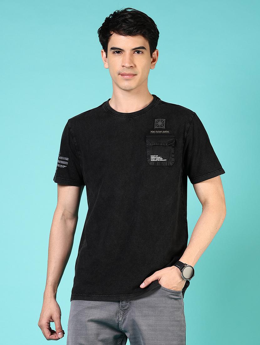 men round neck placement print t-shirt - 21765673 - Zoom Image - 0
