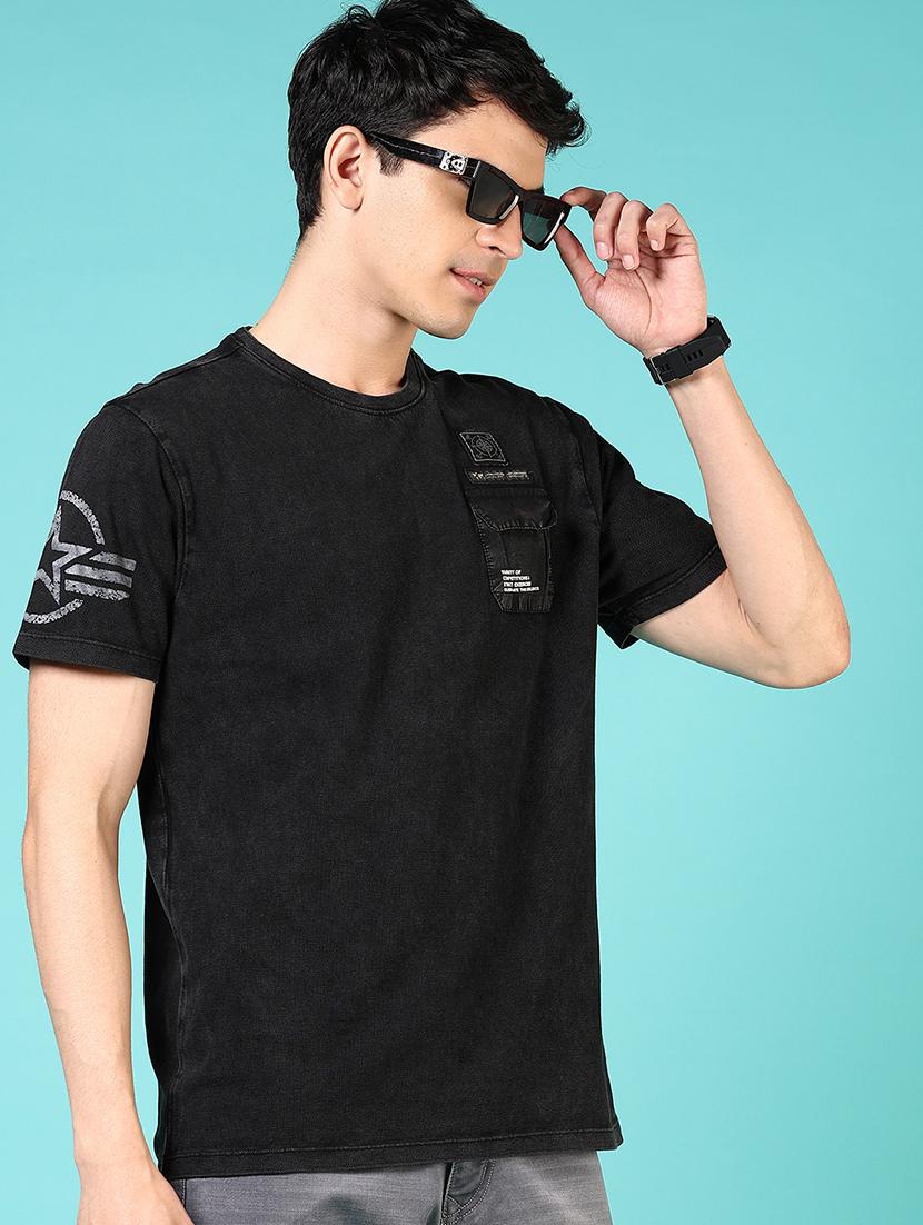 men round neck placement print t-shirt - 21765673 -  Standard Image - 1